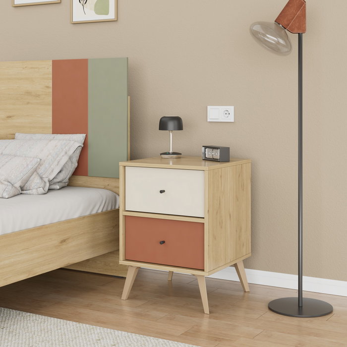 Hanah Home Mesita de Noche Tkm-920-Fx-1 con 2 Cajones - 44x61x44 cm